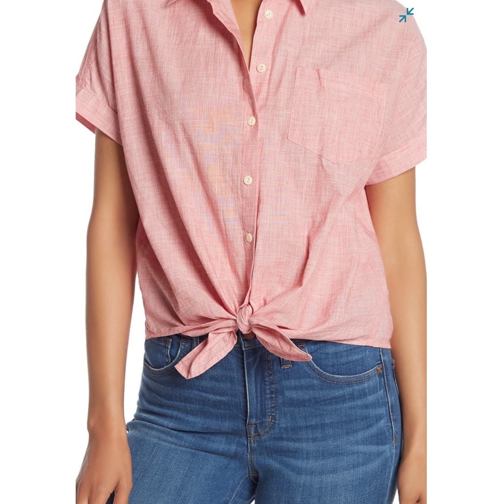 Madewell short sleeve tie front button up